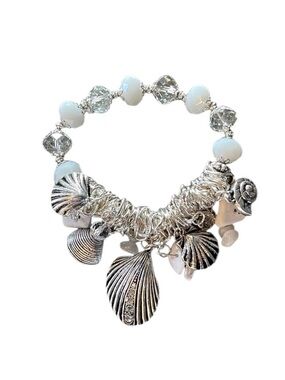Stretch Silver & White Seashell Bracelet